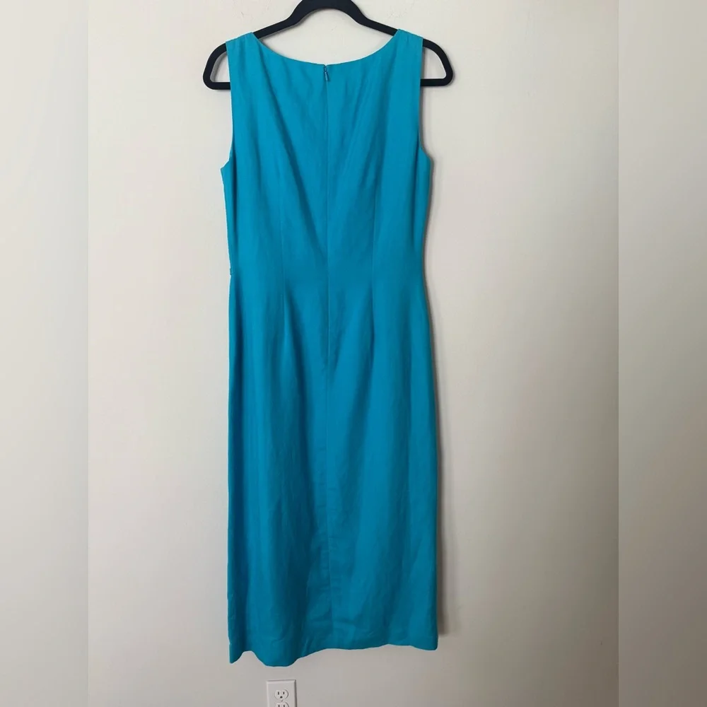 Vintage 80s 90s Adriana Papell Turquoise Fitted Linen Side Tie Gorgeous Dress - Picture 10 of 15